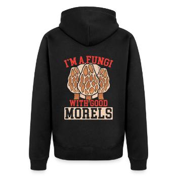 Ich bin ein Pilz mit guten Morcheln Pilz Mykologie - Unisex Premium Bio Zip Hoodie - Schwarz - Hinten - Nico (187cm)
