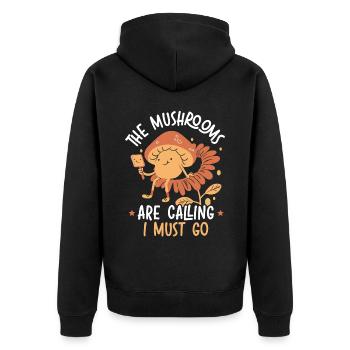 Die Pilze rufen und ich muss Pilze gehen - Unisex Premium Bio Zip Hoodie - Schwarz - Hinten - Nico (187cm)