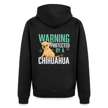 Warnung geschützt durch Chihuahua Hundebesitzer Welpe - Unisex Premium Bio Zip Hoodie - Schwarz - Hinten - Nico (187cm)