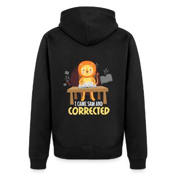 I came saw and corrected - Unisex Premium Bio Zip Hoodie - Schwarz - Hinten - Nico (187cm)