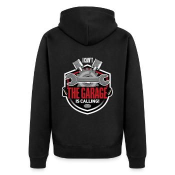 Ich kann nicht meine Garage ruft mich - Unisex Premium Bio Zip Hoodie - Schwarz - Hinten - Nico (187cm)