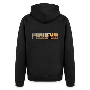 Angeln - Unisex Premium Bio Zip Hoodie - Schwarz - Hinten - Nico (187cm)