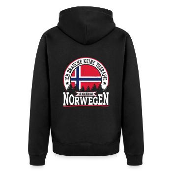 Ich muss nur nach Norwegen Skandinavien Norwegen - Unisex Premium Bio Zip Hoodie - Schwarz - Hinten - Nico (187cm)