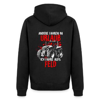 Andere Fahren In Urlaub Ich Fahre Aufs Feld - Land - Unisex Premium Bio Zip Hoodie - Schwarz - Hinten - Nico (187cm)