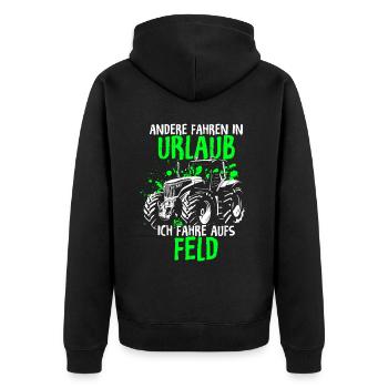 Andere Fahren In Urlaub Ich Fahre Aufs Feld - Trak - Unisex Premium Bio Zip Hoodie - Schwarz - Hinten - Nico (187cm)