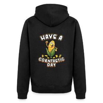 Have A Corntastic Day Corn - Unisex Premium Organic Zip Hoodie - black - Back - Nico (187cm)
