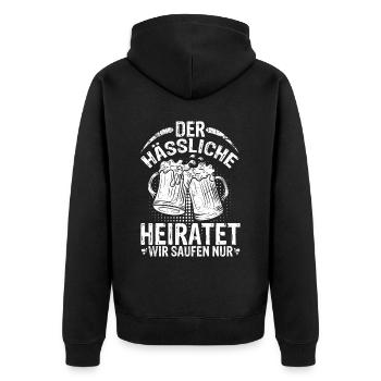 Der Hässliche heiratet wir saufen - JGA Junggesell - Unisex Premium Bio Zip Hoodie - Schwarz - Hinten - Nico (187cm)
