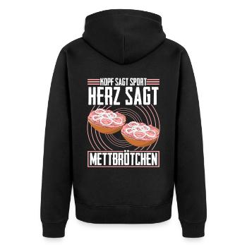Hackfleisch Mett Mettbrötchen - Unisex Premium Bio Zip Hoodie - Schwarz - Hinten - Nico (187cm)