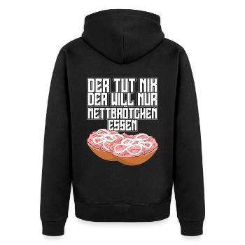 Hackfleisch Mettbrötchen - Unisex Premium Bio Zip Hoodie - Schwarz - Hinten - Nico (187cm)