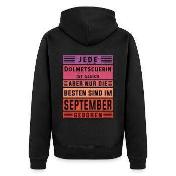 Übersetzer Geburtstag September geboren - Unisex Premium Bio Zip Hoodie - Schwarz - Hinten - Nico (187cm)