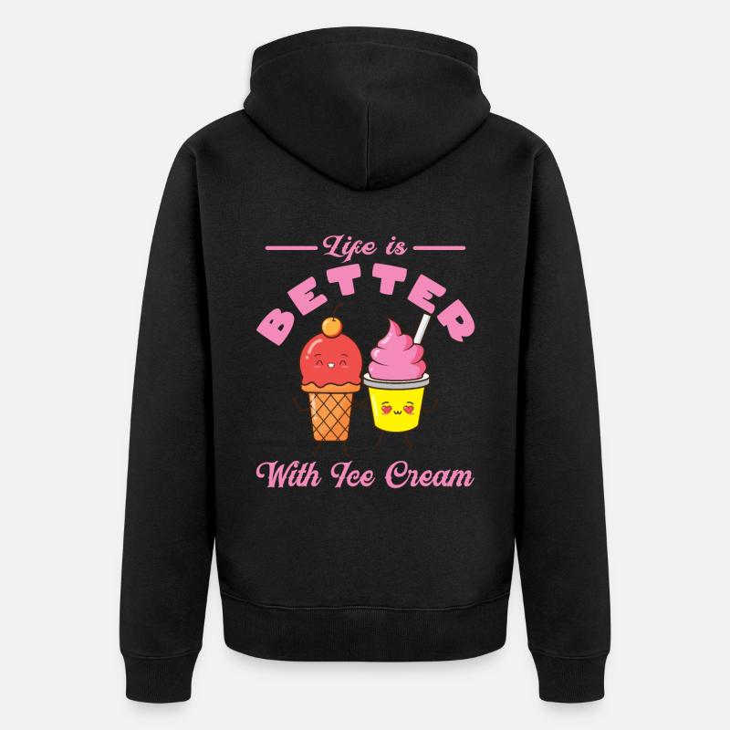 Eiscreme logo Sommer Softeis Geschenkidee - Unisex Premium Bio Zip Hoodie - Schwarz