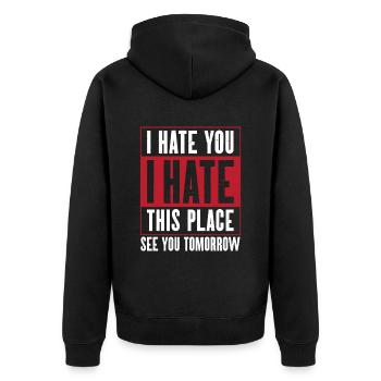 Gym I hate gym saying - Unisex Premium Organic Zip Hoodie - black - Back - Nico (187cm)