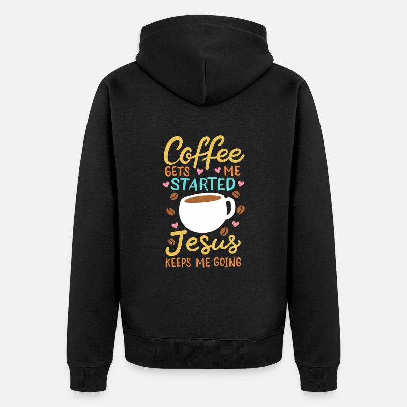 Jésus / Café : Versets bibliques - Veste à capuche bio Premium Unisexe - noir