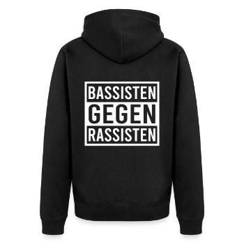Bassisten gegen Rassisten Bassspieler gegen Rechts - Unisex Premium Bio Zip Hoodie - Schwarz - Hinten - Nico (187cm)