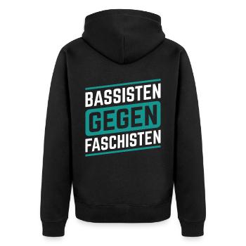 Bassisten gegen Rassisten Bassspieler gegen Rechts - Unisex Premium Bio Zip Hoodie - Schwarz - Hinten - Nico (187cm)