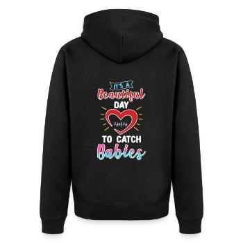 Catch Babies Noula Obstétricien sage-femme - Veste à capuche bio Premium Unisexe - noir - Dos - Nico (187cm)