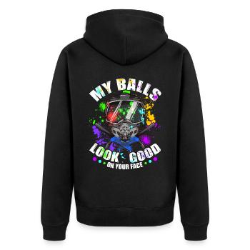 My balls look good on your face - Unisex Premium Organic Zip Hoodie - black - Back - Nico (187cm)