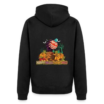 Happy Hello Thanksmas Halloween Thanksgiving Xmas - Unisex Premium Organic Zip Hoodie - black - Back - Nico (187cm)