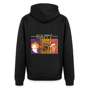 Happy Hello Thanksmas Halloween Thanksgiving Xmas - Unisex Premium Organic Zip Hoodie - black - Back - Nico (187cm)