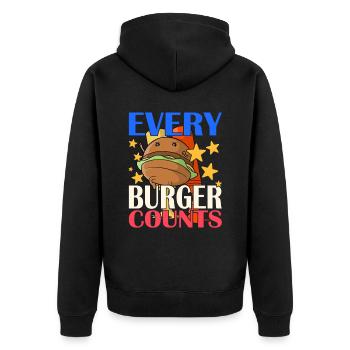 Every Burger Counts - Unisex Premium Bio Zip Hoodie - Schwarz - Hinten - Nico (187cm)