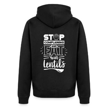 Stop whining and eat your lentil lens - Unisex Premium Organic Zip Hoodie - black - Back - Nico (187cm)