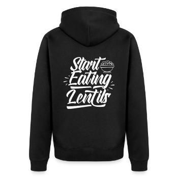 Start Eating Lentils Lentil Soup - Unisex Premium Organic Zip Hoodie - black - Back - Nico (187cm)