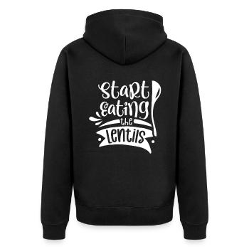 Start eating the lentils Lentil Lentil Soup - Unisex Premium Organic Zip Hoodie - black - Back - Nico (187cm)