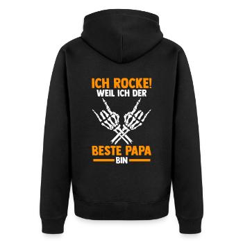 Vater Papi Rocker Papa - Unisex Premium Bio Zip Hoodie - Schwarz - Hinten - Nico (187cm)