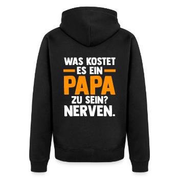 Vater Papi Papa - Unisex Premium Bio Zip Hoodie - Schwarz - Hinten - Nico (187cm)