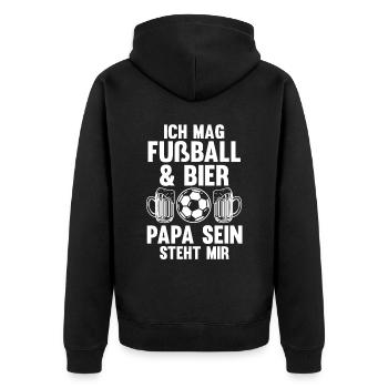 Vater Papi Fußball Bier Papa - Unisex Premium Bio Zip Hoodie - Schwarz - Hinten - Nico (187cm)
