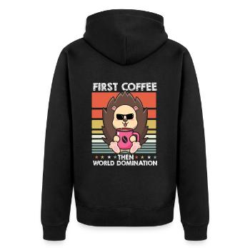 Stachelschwein Kaffee-Sonnenbrille - Unisex Premium Bio Zip Hoodie - Schwarz - Hinten - Nico (187cm)