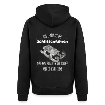 Schlitten fahren Rodeln Wintersport Weihnachten - Unisex Premium Bio Zip Hoodie - Schwarz - Hinten - Nico (187cm)