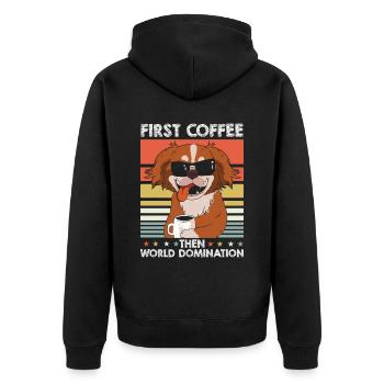 Pekingese Kaffee Sonnenbrille - Unisex Premium Bio Zip Hoodie - Schwarz - Hinten - Nico (187cm)