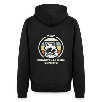 Katzenmama - Birman Katze - Unisex Premium Bio Zip Hoodie - Schwarz - Hinten - Nico (187cm)