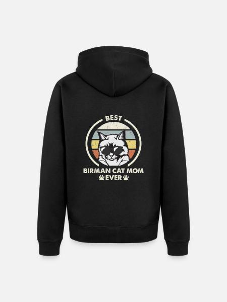 Katzenmama - Birman Katze - Unisex Premium Bio Zip Hoodie - Schwarz