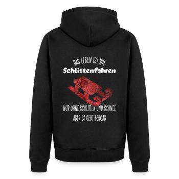 Schlitten Schlittenfahren Rodeln Wintersport - Unisex Premium Bio Zip Hoodie - Schwarz - Hinten - Nico (187cm)