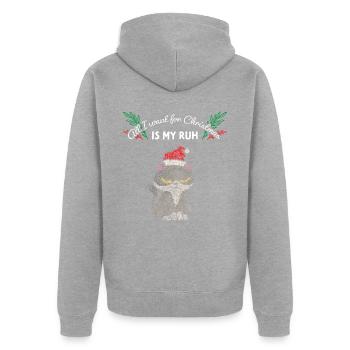 Katze Katzen Weihnachtsmuffel Anti Weihnachten - Unisex Premium Bio Zip Hoodie - Grau meliert - Hinten - Nico (187cm)