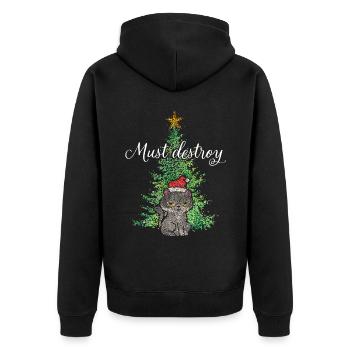 Christmas Tree Cats Christmas Tree Santa Hat - Unisex Premium Organic Zip Hoodie - black - Back - Nico (187cm)