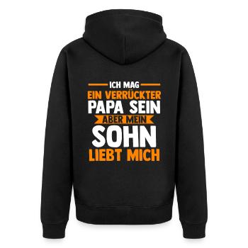 Vater Papi Papa - Unisex Premium Bio Zip Hoodie - Schwarz - Hinten - Nico (187cm)