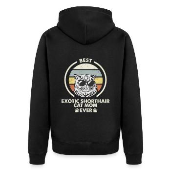 Katzenmama - Exotische Kurzhaarkatze - Unisex Premium Bio Zip Hoodie - Schwarz - Hinten - Nico (187cm)