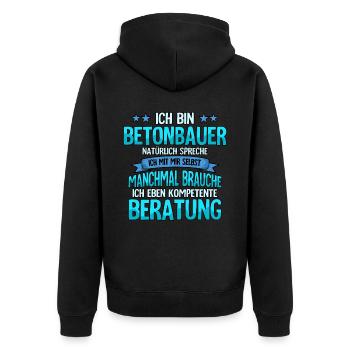 Betonbauer - Unisex Premium Bio Zip Hoodie - Schwarz - Hinten - Nico (187cm)
