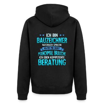 Bauzeichner - Unisex Premium Bio Zip Hoodie - Schwarz - Hinten - Nico (187cm)