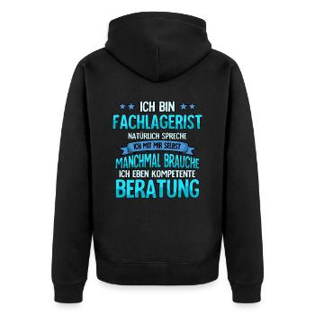 Fachlagerist - Unisex Premium Bio Zip Hoodie - Schwarz - Hinten - Nico (187cm)