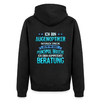 Augenoptiker - Unisex Premium Bio Zip Hoodie - Schwarz - Hinten - Nico (187cm)