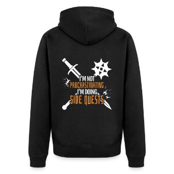 Not Procrastinatig IM Doing Side Quests - Unisex Premium Organic Zip Hoodie - black - Back - Nico (187cm)