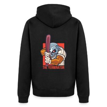Baseball - The Yerminator - Unisex Premium Bio Zip Hoodie - Schwarz - Hinten - Nico (187cm)