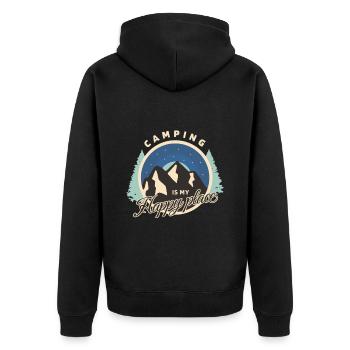 Camping - Camping is my Happy place - Unisex Premium Bio Zip Hoodie - Schwarz - Hinten - Nico (187cm)