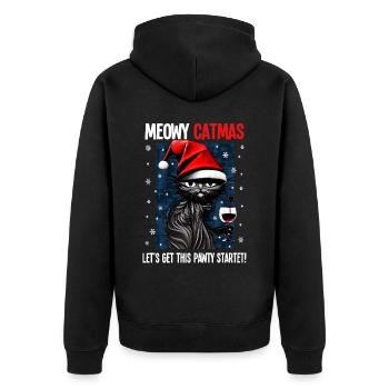 Christmas Black Cat with Wine Glass Wine - Unisex Premium Organic Zip Hoodie - black - Back - Nico (187cm)