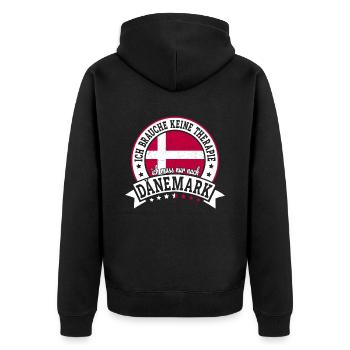 Ich muss nur nach Dänemark Skandinavien Dänemark - Unisex Premium Bio Zip Hoodie - Schwarz - Hinten - Nico (187cm)