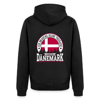 Ich muss nur nach Dänemark Skandinavien Dänemark - Unisex Premium Bio Zip Hoodie - Schwarz - Hinten - Nico (187cm)